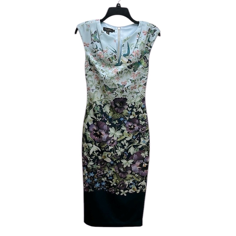 Ted Baker Tiha Entangled Enchantment Print Sheath Dress Sz 1 (US 4) Bodycon